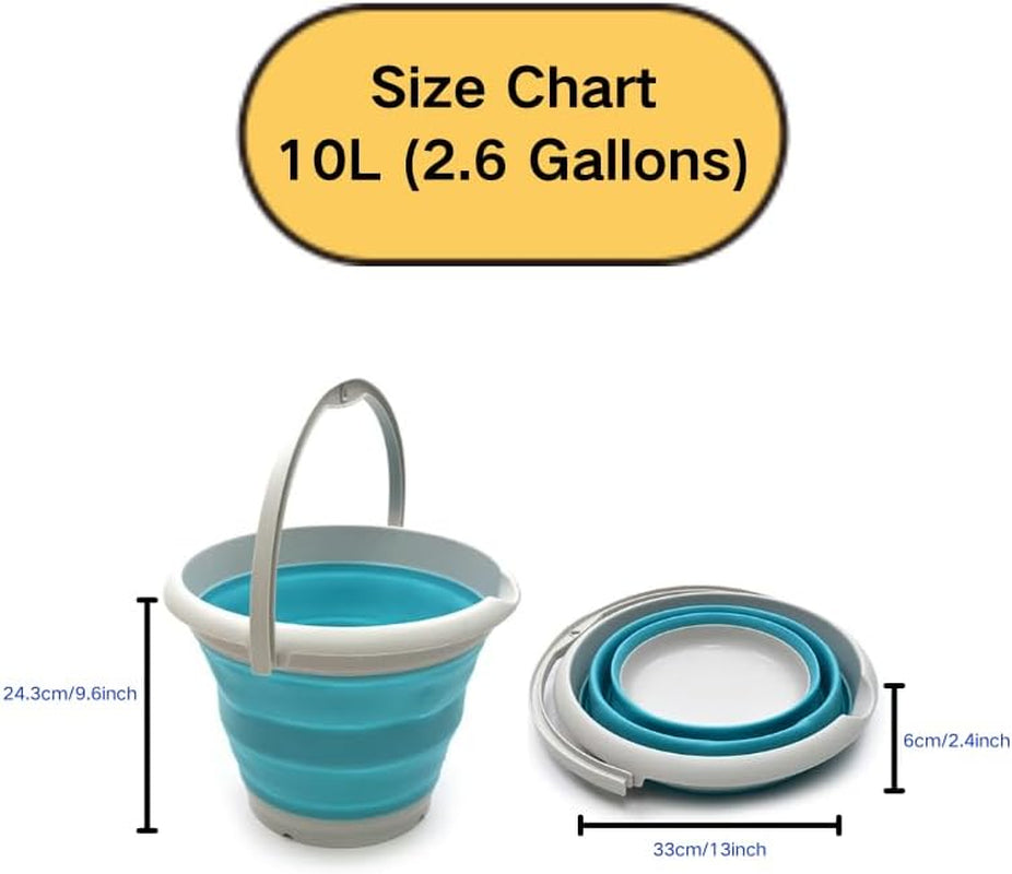 10L (2.6 Gallon) Collapsible Plastic Bucket - Foldable round Tub - Portable Fishing Water Pail - Space Saving Outdoor Waterpot, Size 33Cm Dia (1, Bright Blue)