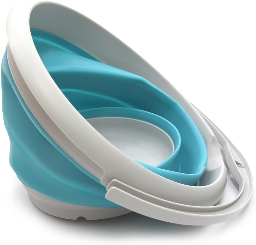 10L (2.6 Gallon) Collapsible Plastic Bucket - Foldable round Tub - Portable Fishing Water Pail - Space Saving Outdoor Waterpot, Size 33Cm Dia (1, Bright Blue)