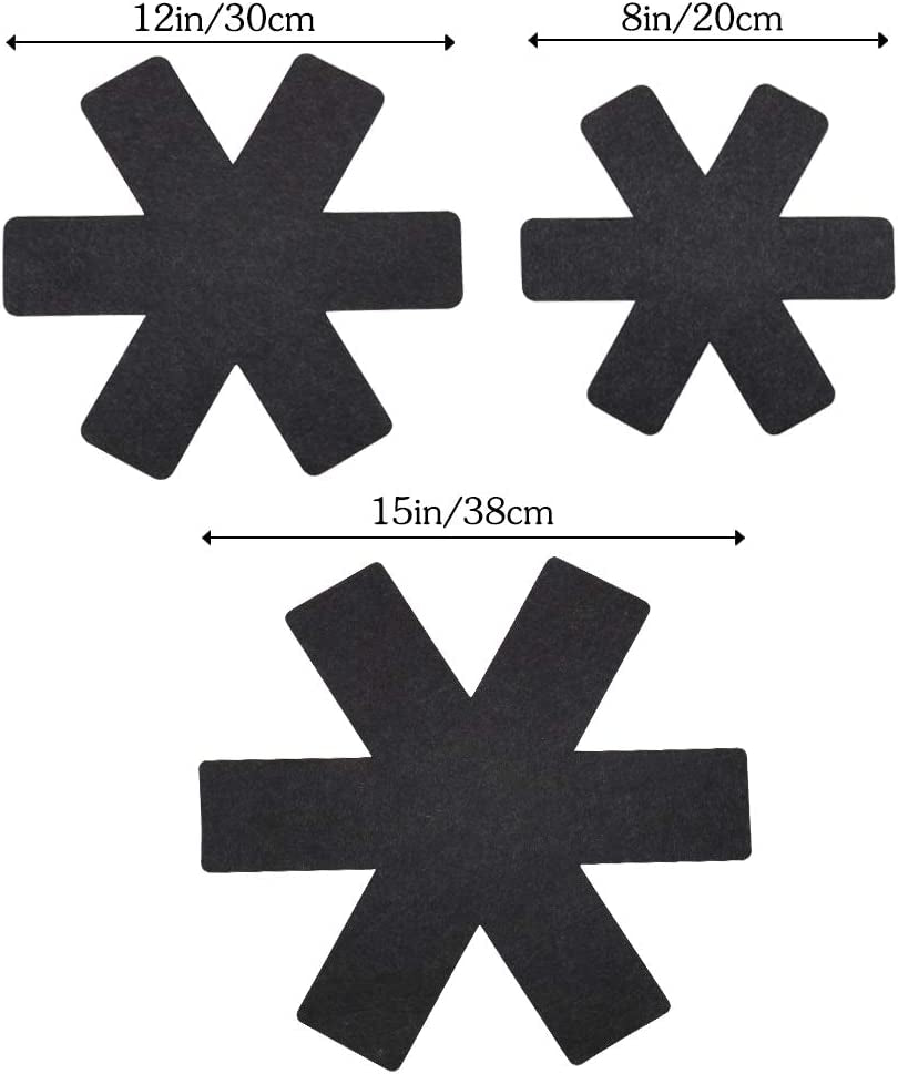 Pots and Pans Protectors, Set of 12 and 3 Different Size, Black Pot Dividers Pads/Stacking Pan Protectors/Pan Separators Pads for Protecting and Separating Pots and Pans