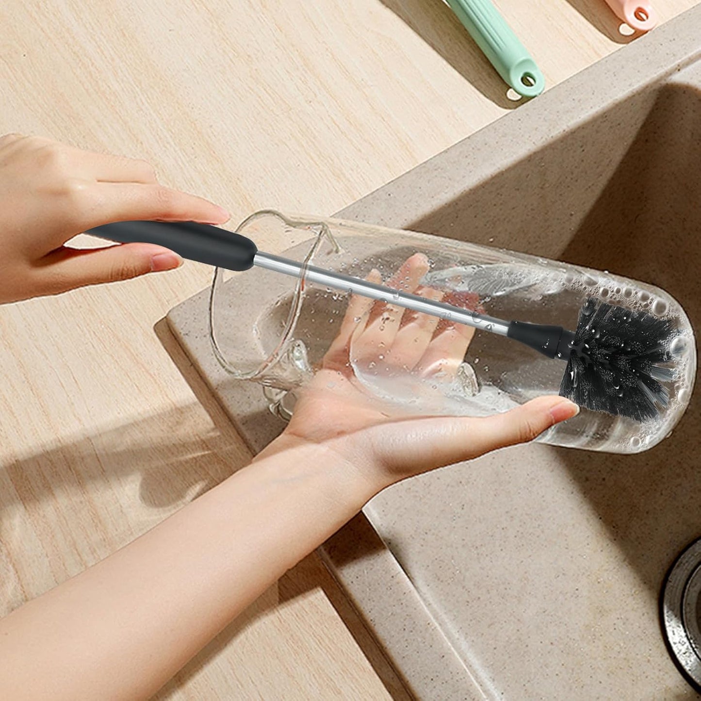 Bottle Brush, Bendable Long Handle Cleaner Brushes for Cleaning Neck Bottles, Baby Bottles, Water Bottles, Tumblers, Flask, Bird Feeder, Vase and Home Kitchen Sink Cleaning Brush (Black and White)