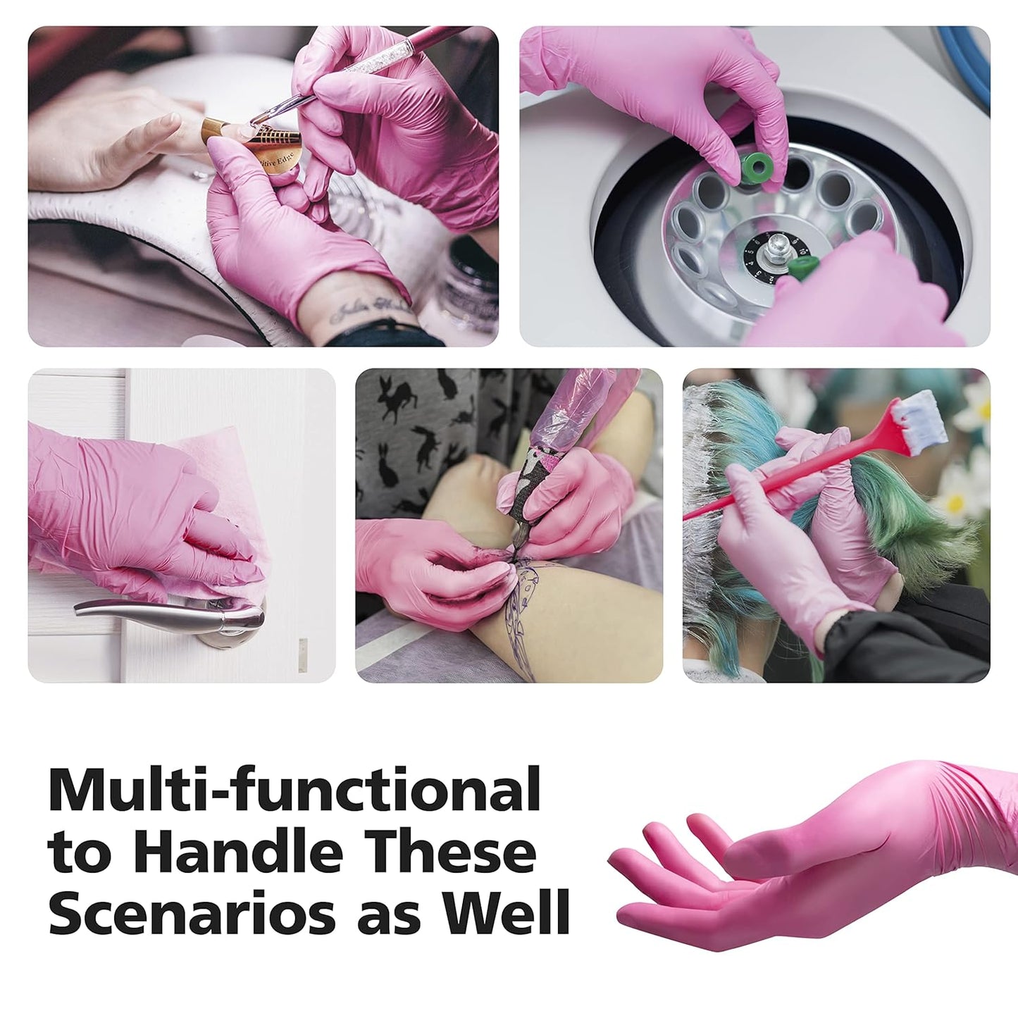 Disposable Gloves for Women, Pink Vinyl Gloves Disposable Latex Free for Cooking, Food Prep, Cleaning, Hair Dye, Tattoo, Medium Duty, Touch Screen, Small, 50 Pack