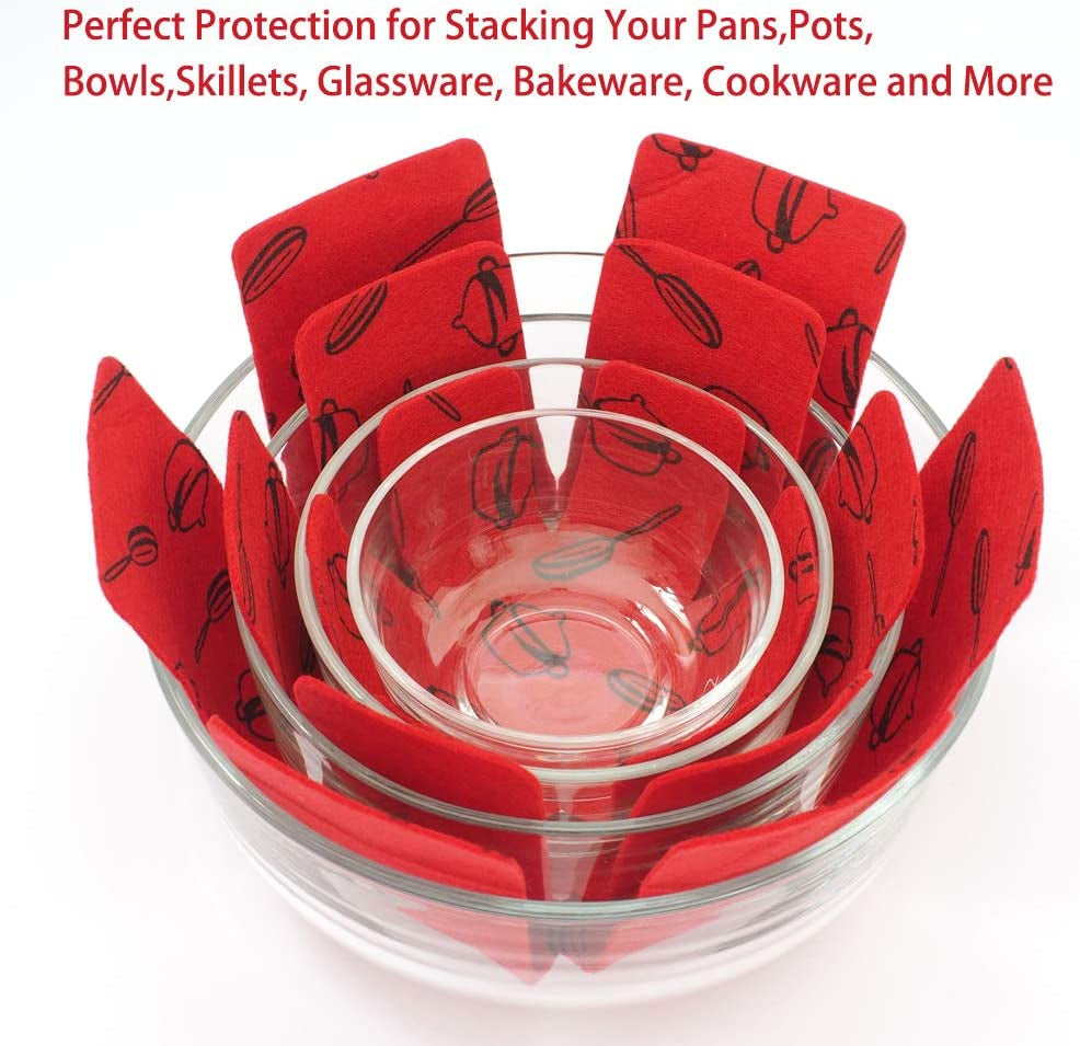 Pot Pan Protectors, Set of 12 and 3 Different Size, Red Pans Dividers Pad/Cookware Protectors Set/Pan Separators Protectors for Protecting and Separating Pots and Pans