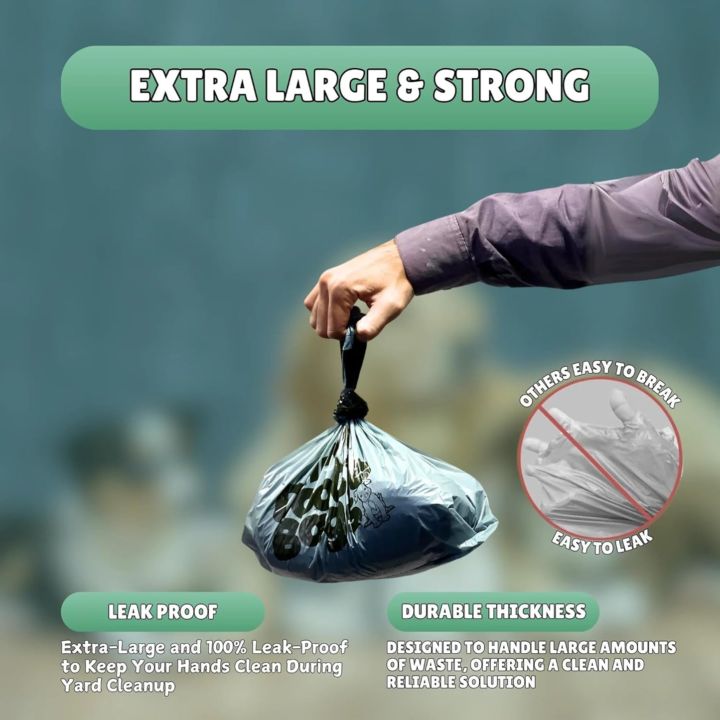 HEAVY Dootie Bags with EZ Tie Handles. Clean and Convenient for Pet Dog Poop, Cat Litter. Multi-Use. Great for Swivel Bin and  Scoopers. Made with Cornstarch. Strong, Leakproof and Very Large