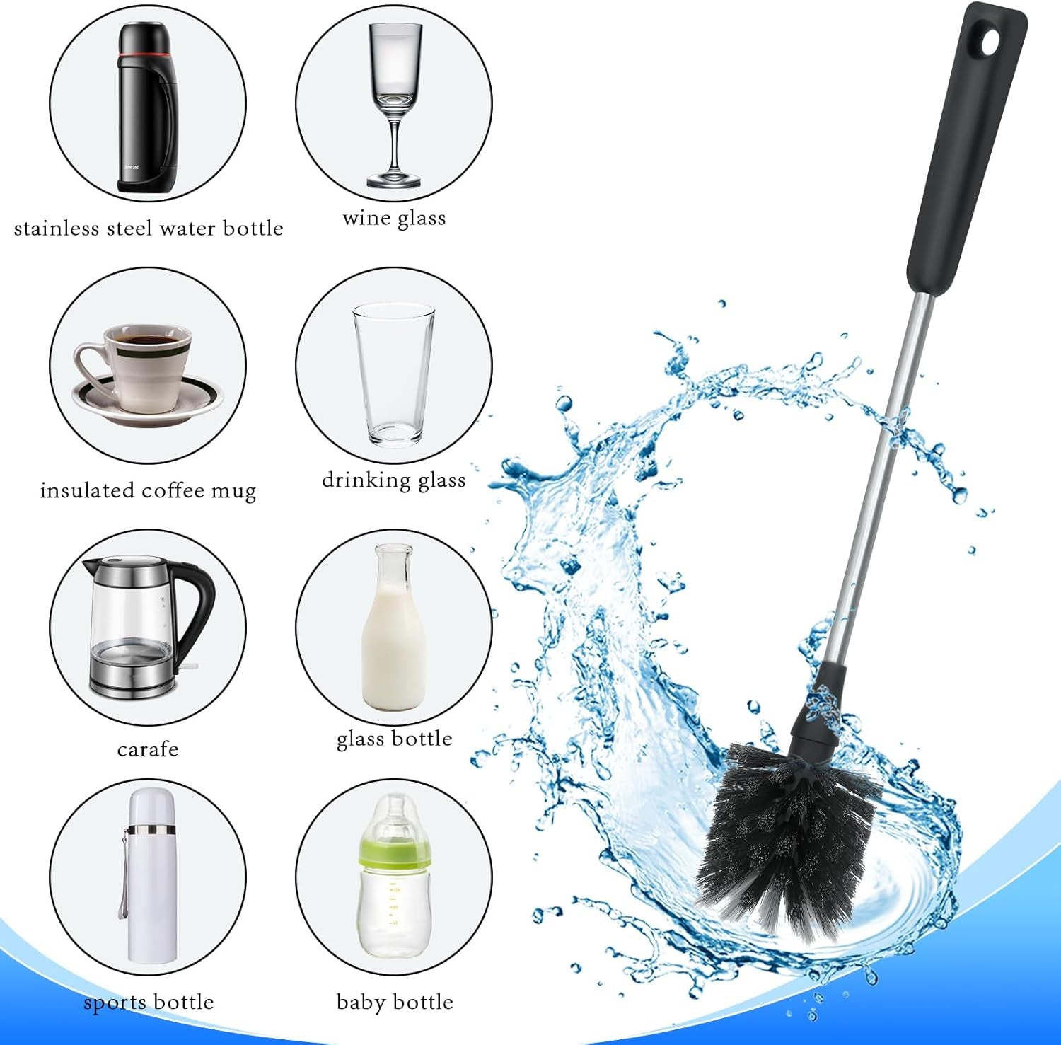 Bottle Brush, Bendable Long Handle Cleaner Brushes for Cleaning Neck Bottles, Baby Bottles, Water Bottles, Tumblers, Flask, Bird Feeder, Vase and Home Kitchen Sink Cleaning Brush (Black and White)