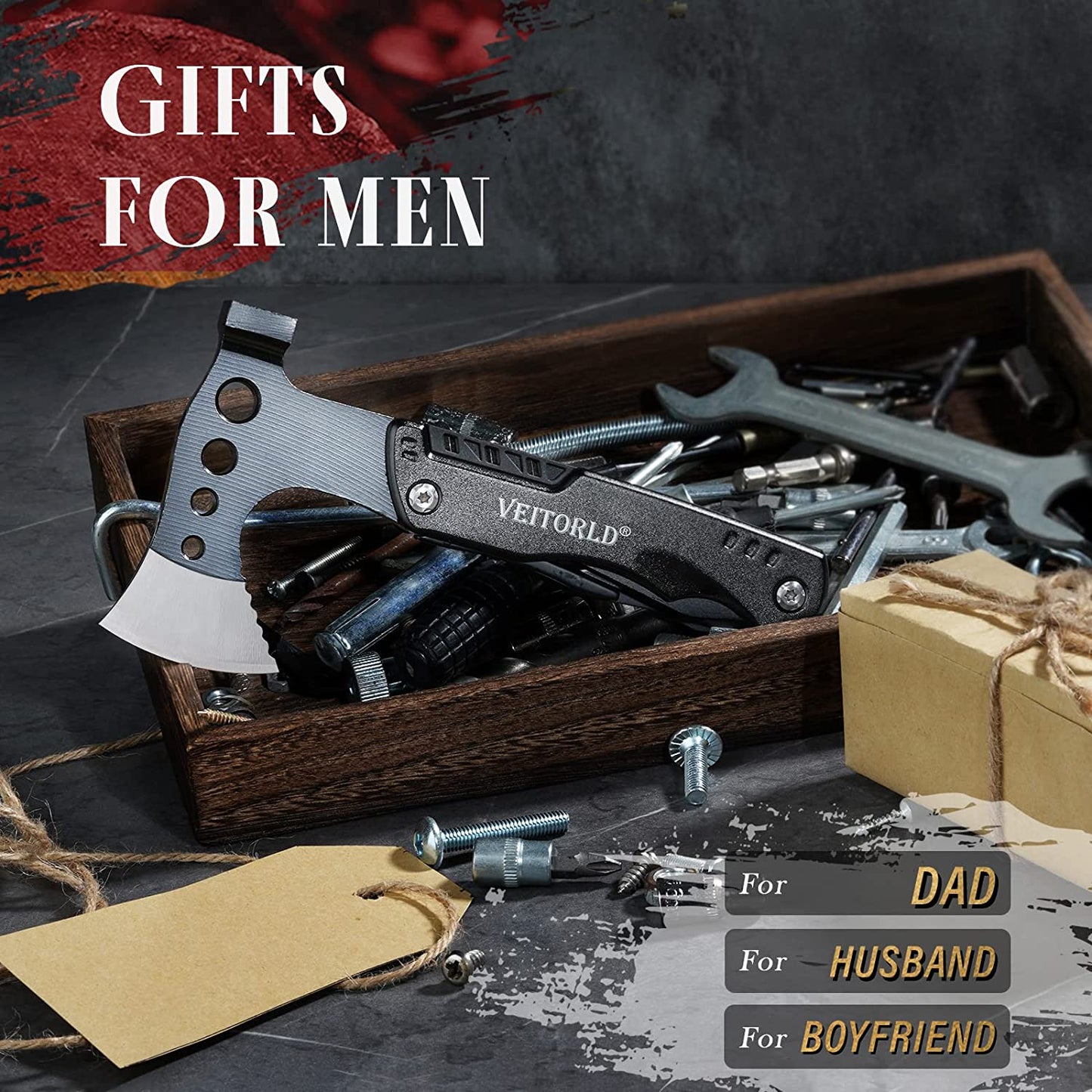 Christmas Stocking Stuffers, Gifts for Men Dad Husband, Unique Anniversary Birthday Gifts Idea for Him, Multitool Axe Hammer Camping Accessories, Cool Hunting Fishing Hiking Presents