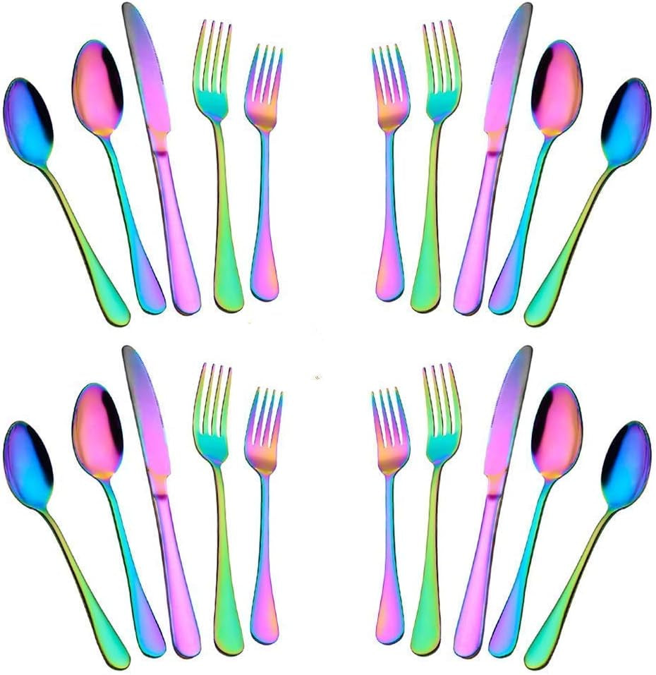 Silverware Set,20-Piece Stainless Steel Flatware Set,Tableware Set,Dinnerware Set Service for 4 (Rainbow Multicolor）
