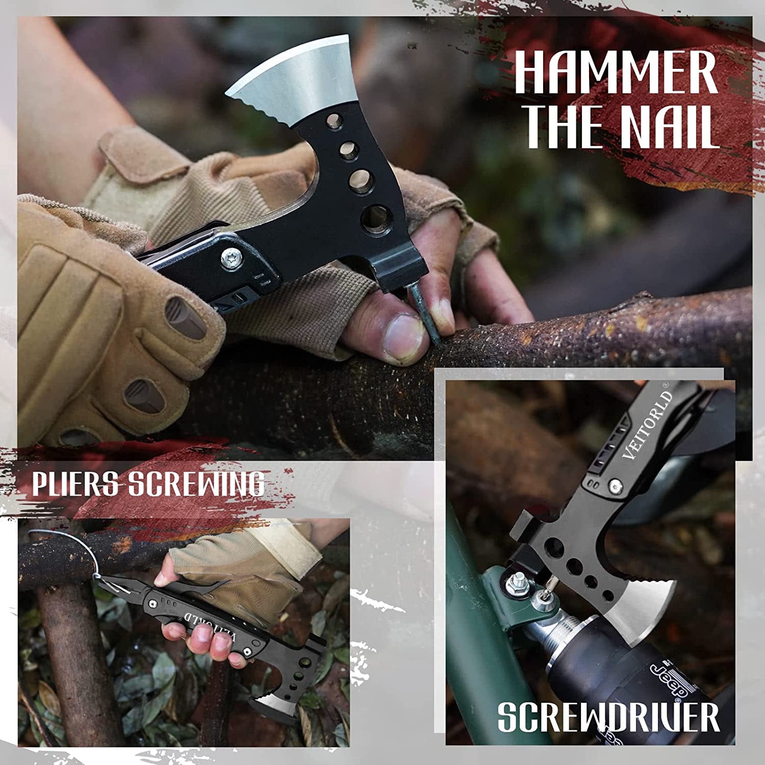 Christmas Stocking Stuffers, Gifts for Men Dad Husband, Unique Anniversary Birthday Gifts Idea for Him, Multitool Axe Hammer Camping Accessories, Cool Hunting Fishing Hiking Presents