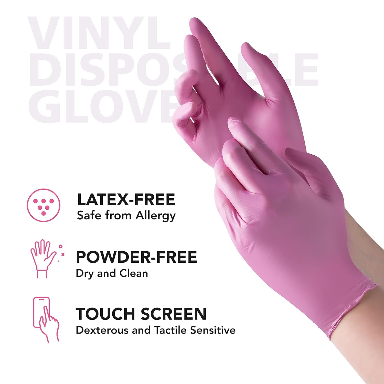 Disposable Gloves for Women, Pink Vinyl Gloves Disposable Latex Free for Cooking, Food Prep, Cleaning, Hair Dye, Tattoo, Medium Duty, Touch Screen, Small, 50 Pack