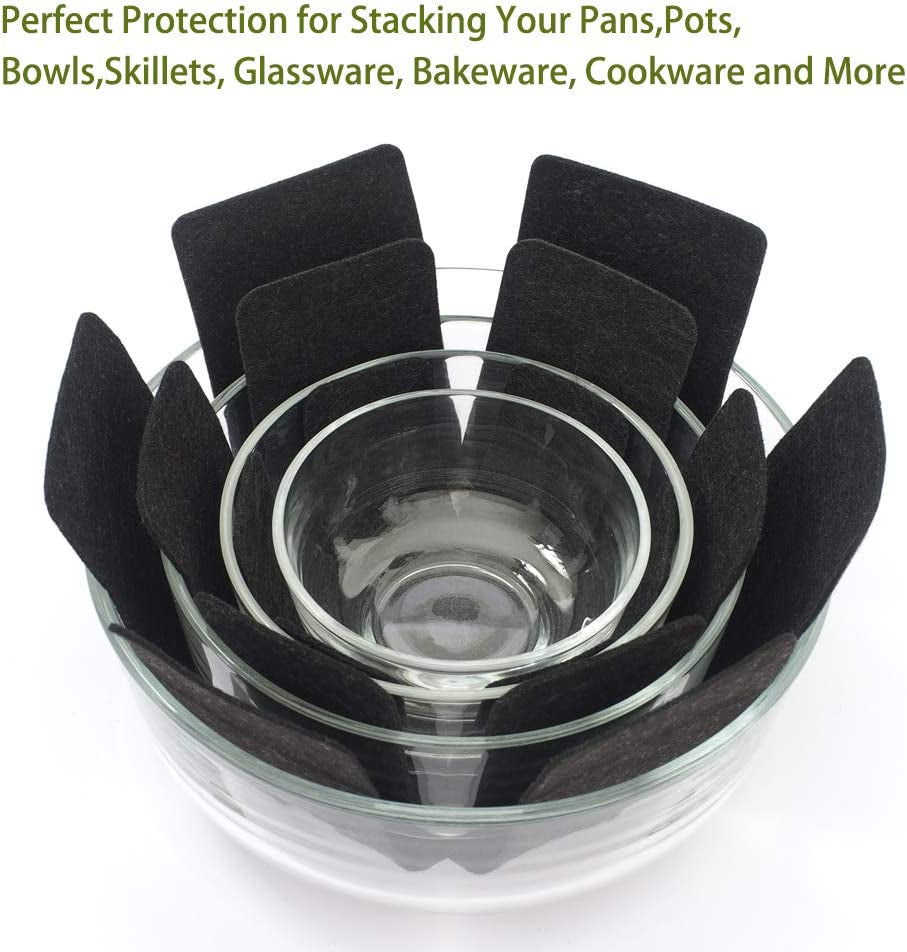 Pots and Pans Protectors, Set of 12 and 3 Different Size, Black Pot Dividers Pads/Stacking Pan Protectors/Pan Separators Pads for Protecting and Separating Pots and Pans